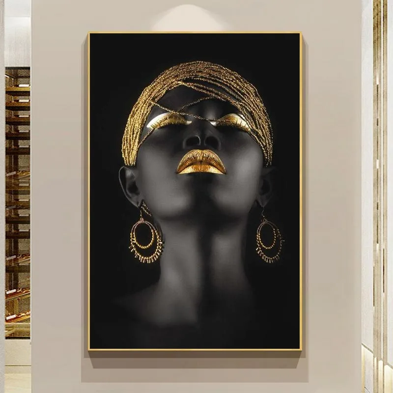 Golden Afro Woman - Πολυτελής φωτεινή ζωγραφική